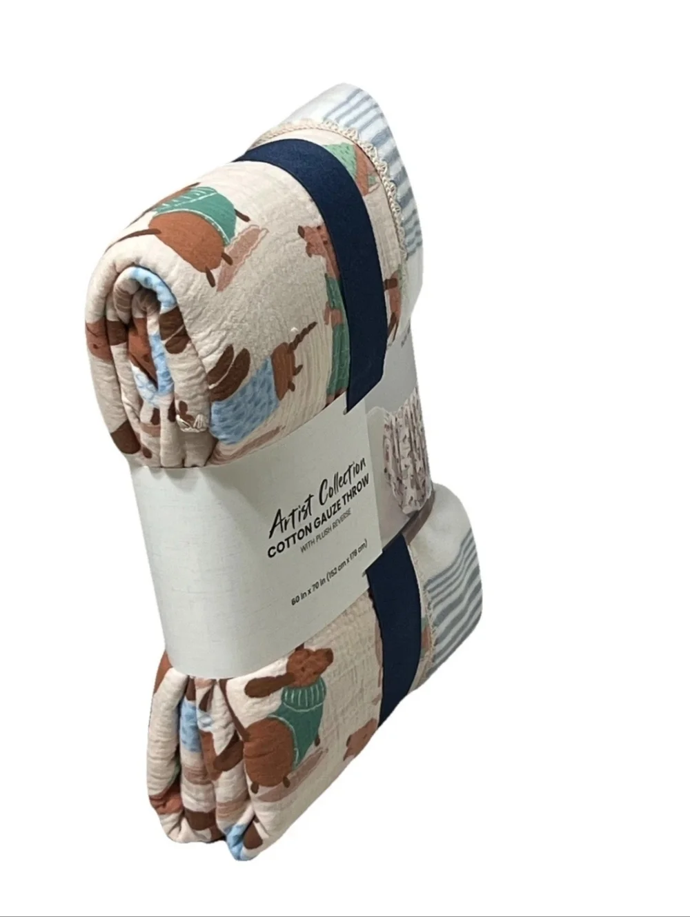 Berkshire  Artist Collection Cotton Gauze Throw With Plush Reverse Daschund Dog